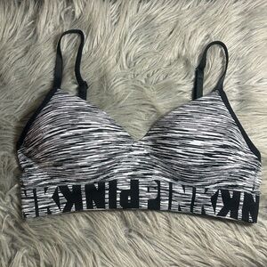 Victoria's Secret PINK Bralette XS Black Stripes Logo Lightly Sz XS